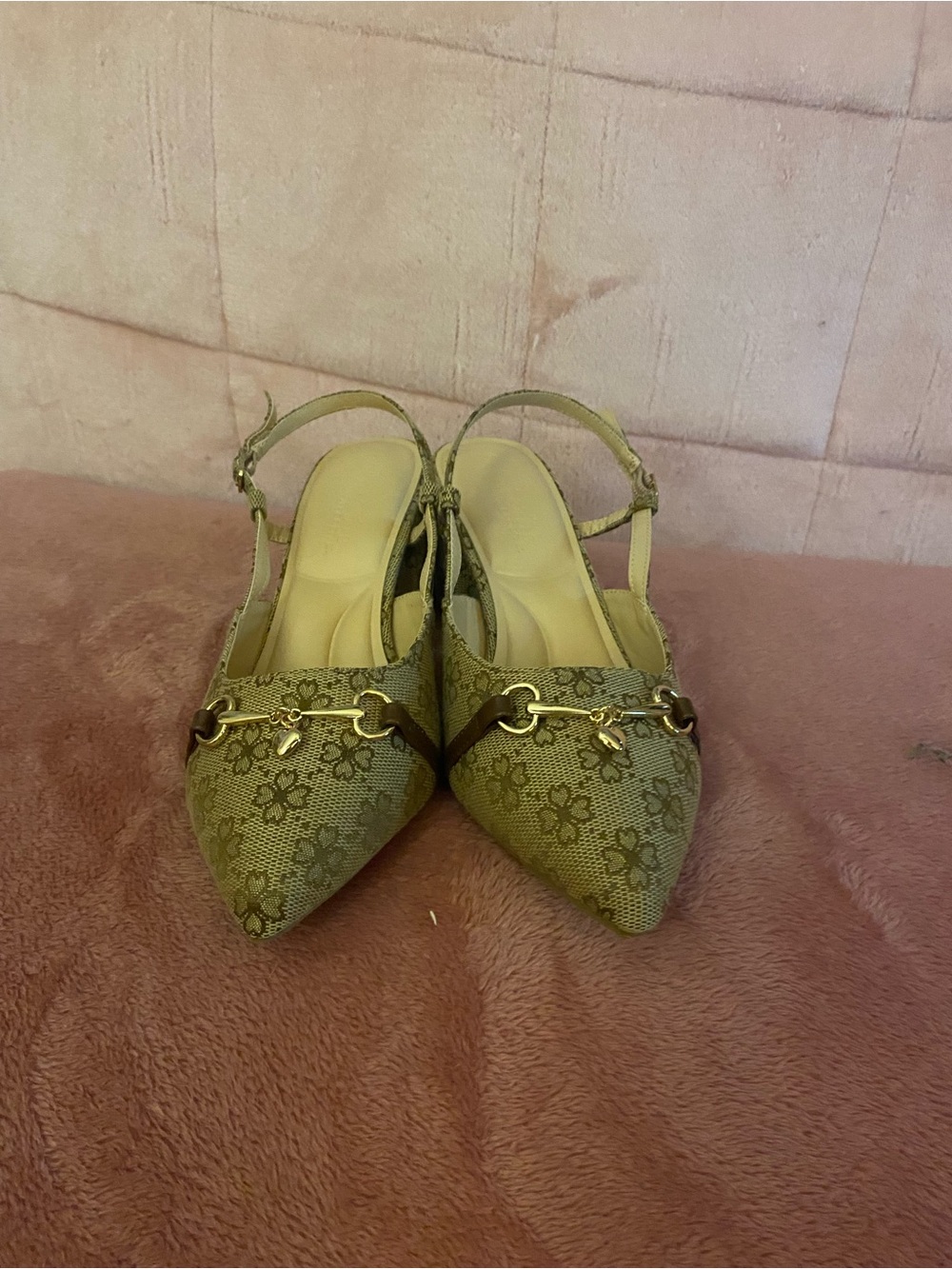Women's Brown Floral Slingback Pointed Toe Heels